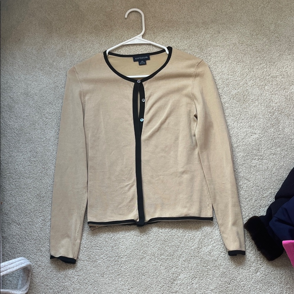 Ann Taylor Beige Cardigan with Black Accents